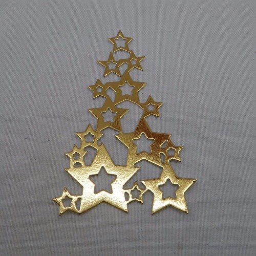 N°880   "sapin" de noël  fait d'étoile en papier  doré   découpage  fin