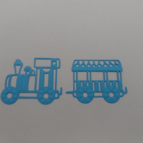 N°884 lot d'un train et d'un wagon  en papier  bleu  découpage fin et gaufrage