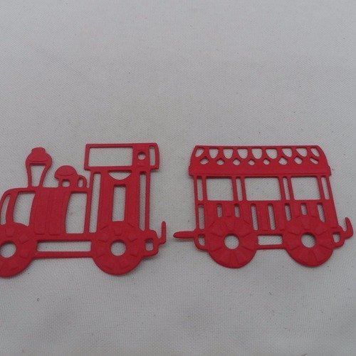 N°884 lot d'un train et d'un wagon  en papier rouge  découpage fin et gaufrage