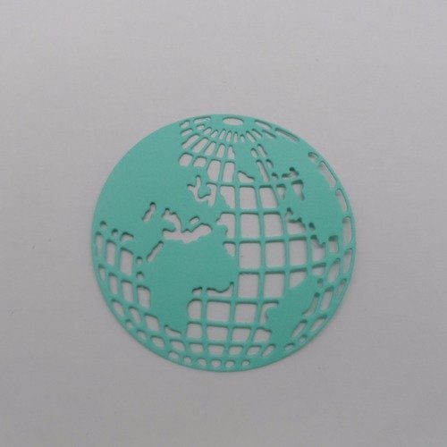 N°667 superbe globe terrestre   en papier vert  menthe  découpage fin 