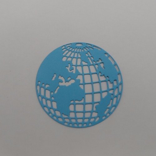 N°667 superbe globe terrestre   en papier bleu clair   découpage fin 