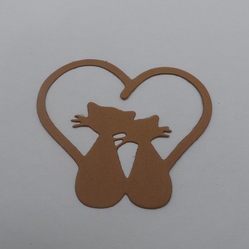 N°92 b couple de chat dans un cœur  en papier  marron   découpage