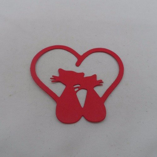 N°92 b couple de chat dans un cœur  en papier  rouge   découpage