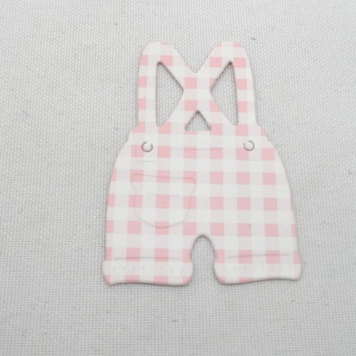 N°13 short à bretelles en papier  vichy  rose et blanc vêtement enfant  découpage