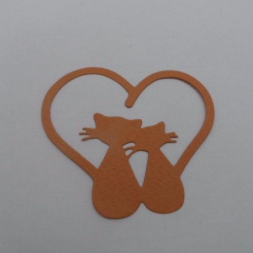 N°92 b couple de chat dans un cœur  en papier  marron "caramel"   découpage