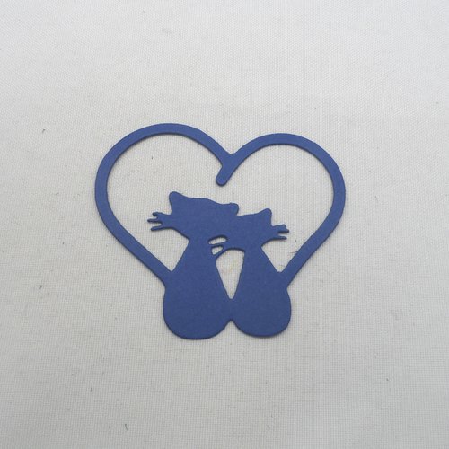 N°92 b couple de chat dans un cœur  en papier  bleu marine    découpage