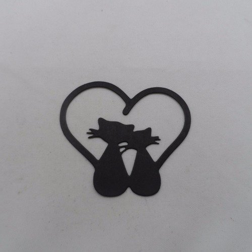 N°92 b couple de chat dans un cœur  en papier  noir   découpage
