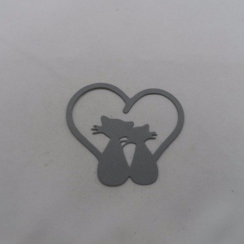 N°92 b couple de chat dans un cœur  en papier  gris     découpage