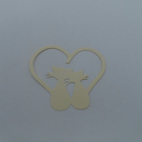 N°92 b couple de chat dans un cœur  en papier ivoire    découpage