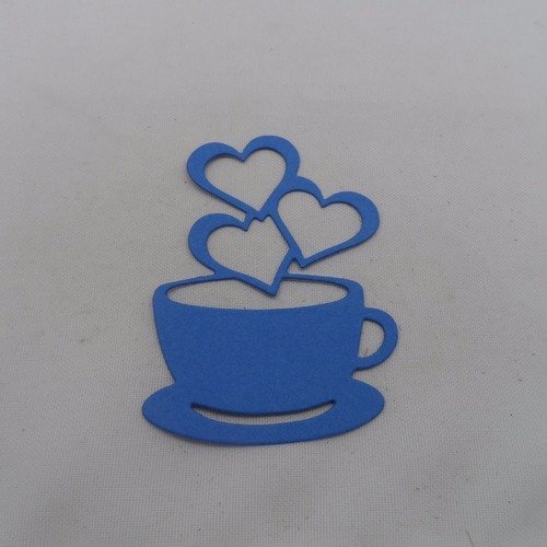 N°217 a  tasse avec "fumée"  3 cœurs en papier bleu    embellissement 
