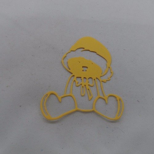 N°879 ours avec bonnet et nœud  en papier  jaune  embellissement