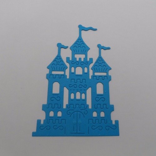 N°653 a d'un grand château à trois donjons  en papier  bleu turquoise découpage fin et gaufrage