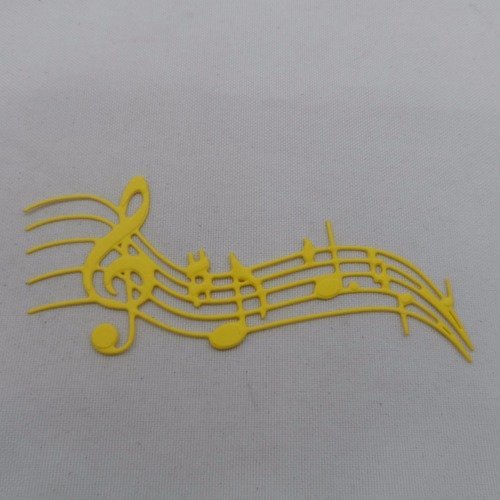 N°603 portée musicale clé de sol   en papier jaune orangé gaufrage  découpage  fin 