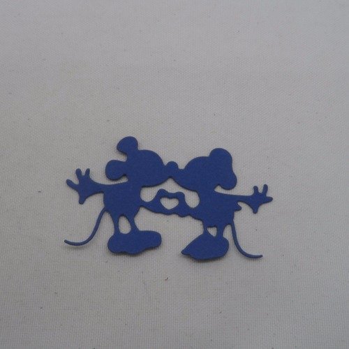 N°912 d'un couple de  souris célèbres leurs mains forment un cœur   en papier bleu marine  découpage fin