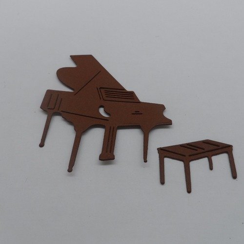 N°923  d'un petit piano avec son banc en papier marron foncé