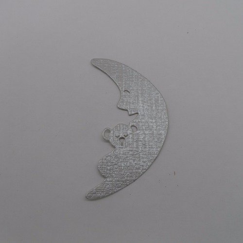 N°926 ourson dormant sur  la lune  en papier tapisserie gris argenté découpage
