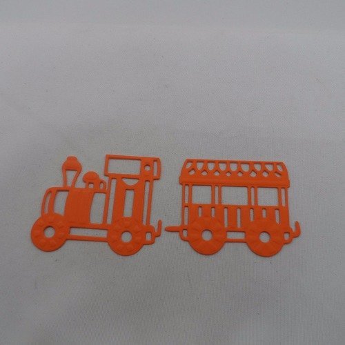 N°884 lot d'un train et d'un wagon  en papier orange découpage fin et gaufrage