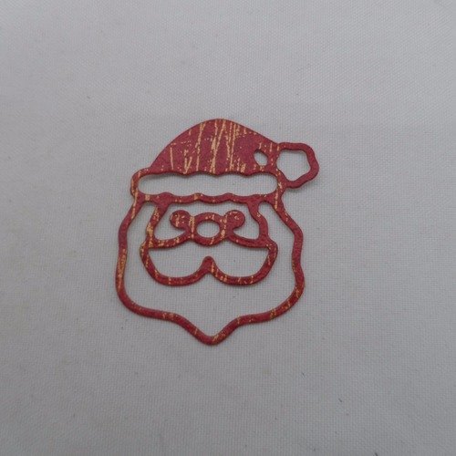 N°937 tête  du père noël   en papier  tapisserie rouge avec des traits or  découpage