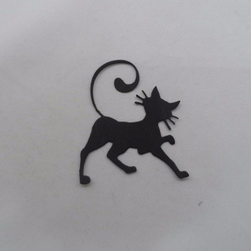 N°915  chat à la longue queue fine   en papier  noir   découpage