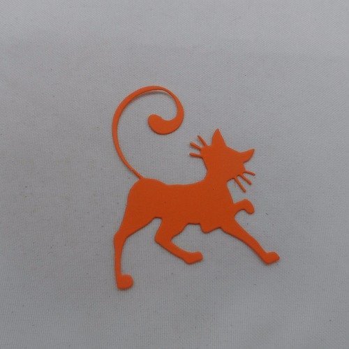 N°915  chat à la longue queue fine   en papier  orange   découpage