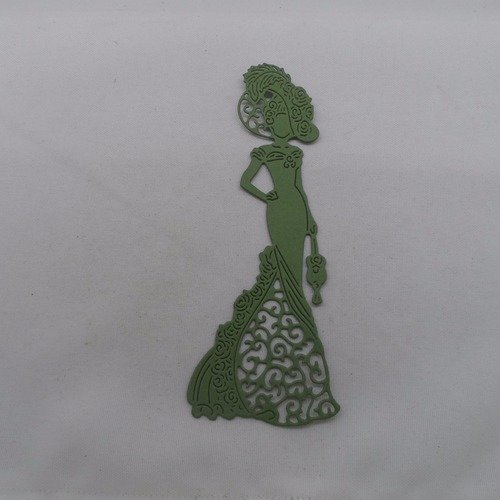 N°890   d'une femme style d'autrefois n°1   en papier vert "kaki"  découpage
