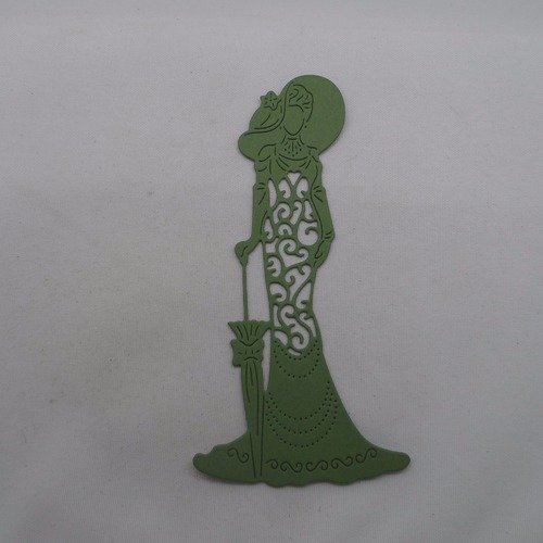 N°894   d'une femme style d'autrefois n°5   en papier vert "kaki"  découpage