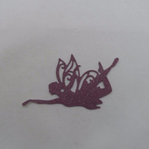 N°71  petite  fée " envol" en papier  tapisserie violet à paillette   découpe