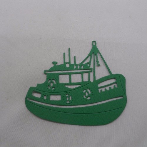 N°918 chalutier  bateau  de pêche en papier vert foncé    découpage  fin
