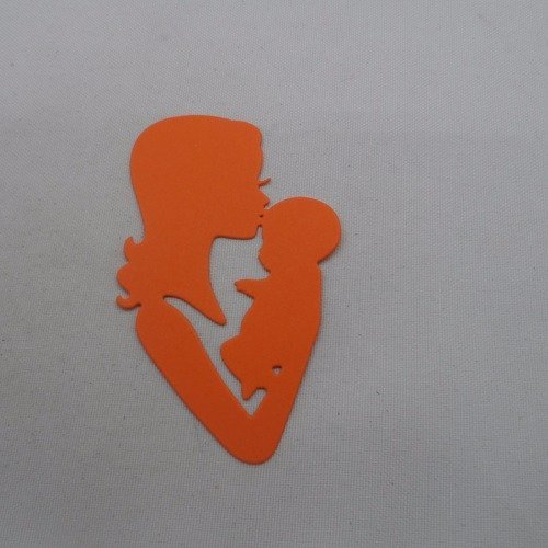 N°876  maman et son bébé  en papier orange