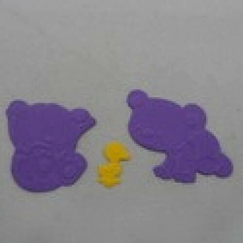 N°3 de 2 oursons violets et un petit canard jaune en papier  découpage et gaufrage