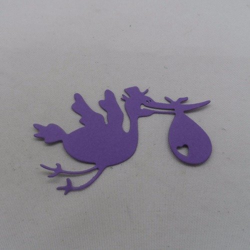 N°875 de la cigogne "factrice" qui annonce la naissance d'un bébé en papier  violet