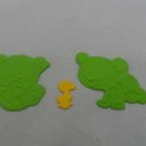 N°3 de 2 oursons verts et un petit canard jaune en papier découpage et gaufrage