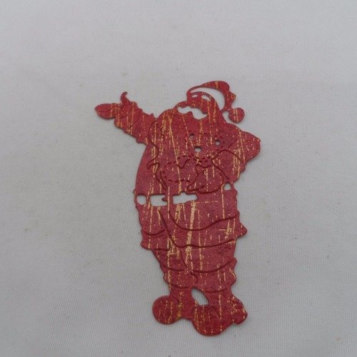 N°709 père noël tenant un ours  n°2  en papier tapisserie  rouge traits dorés  découpage  fin 