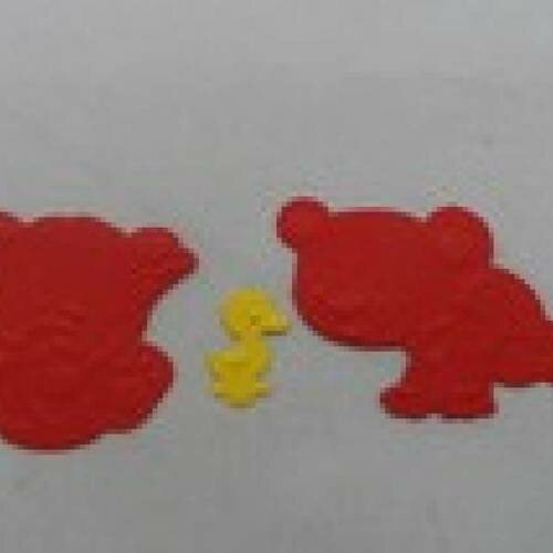 N°3 de 2 oursons rouges et un petit canard jaune en papier  découpage et gaufrage