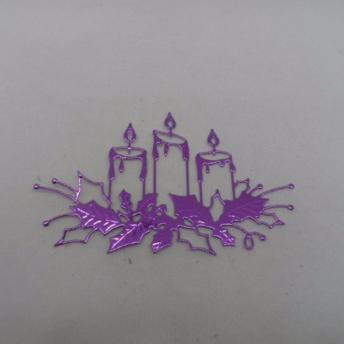 N°106 décoration de  noël  3 bougies et houx  en papier métallisé violet + clair découpage  fin