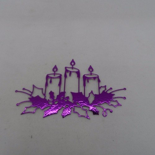 N°106 décoration de  noël  3 bougies et houx  en papier métallisé violet n°1 découpage  fin