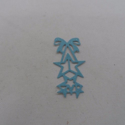 N°881  décoration de noël  nœud et étoiles en papier  tapisserie bleu à paillette   découpage  fin