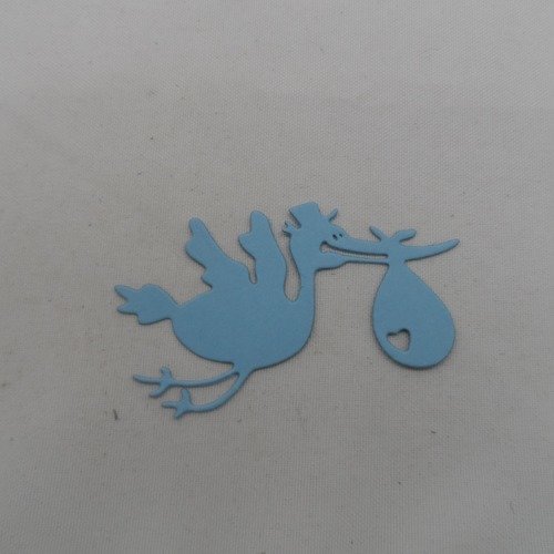 N°875 de la cigogne "factrice" qui annonce la naissance d'un bébé en papier bleu clair