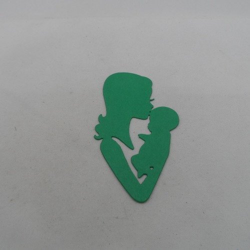 N°775 d'une maman et son bébé  en papier vert  découpage 