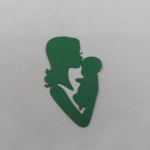 N°775 d'une maman et son bébé  en papier vert foncé découpage 