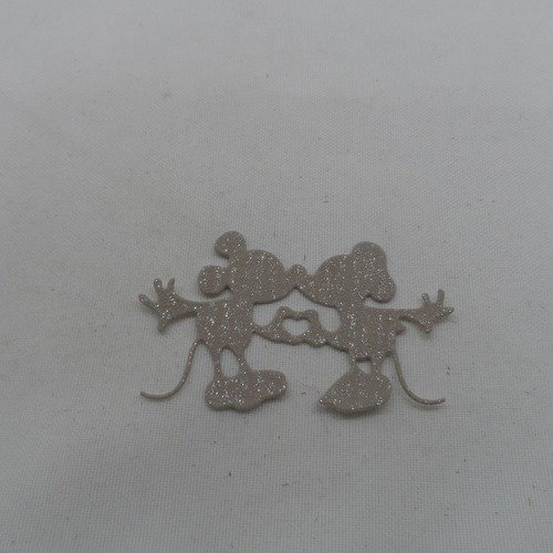 N°912 d'un couple de  souris célèbres leurs mains forment un cœur   en papier tapisserie beige à paillette  découpage fin