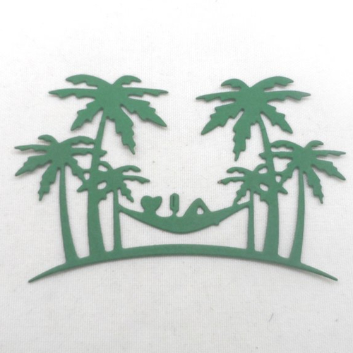 N°670 décors de vacances avec palmiers hamac personnage en train de lire vert n°3 découpage fin