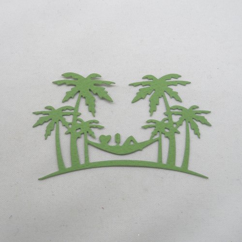 N°670 décors de vacances avec palmiers hamac personnage en train de lire vert n°4 découpage fin