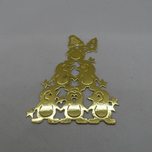 N°954 pyramide de  pingouins   en papier doré découpage