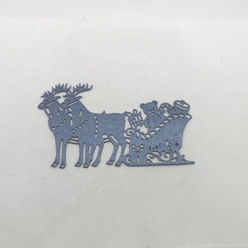 N°595 traîneau du père noël  avec deux rennes et cadeaux en papier "bleu nuit brillant" découpage  fin