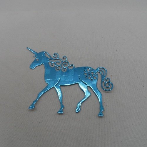 N°953  une belle licorne en papier métallisé  bleu