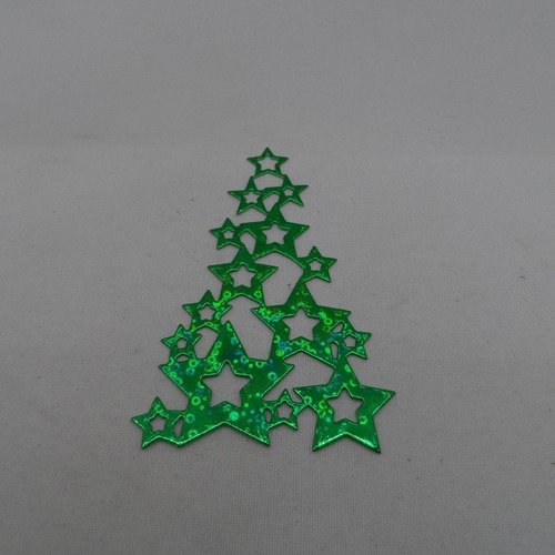 N°880   "sapin" de noël  fait d'étoile en papier   métallisé vert et hologramme cercle  découpage  fin