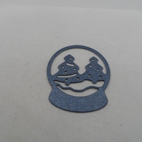 N°947 petite boule à neige avec 2 sapins  en papier bleu nuit avec quelques paillettes  découpage  fin
