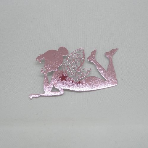 N°852 fée clochette n°2 allongée en papier rose métallisé hologramme étoile  découpage