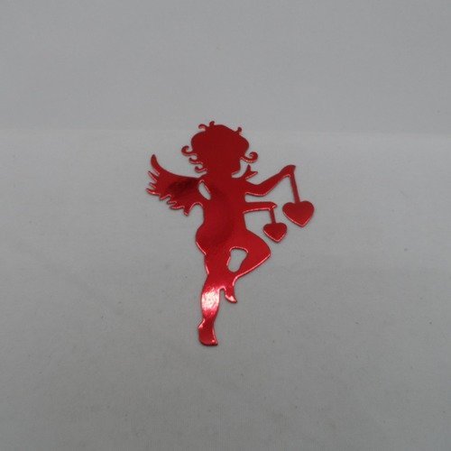 N°949 de cupidon ange avec deux cœurs   en papier  métallisé rouge  embellissement